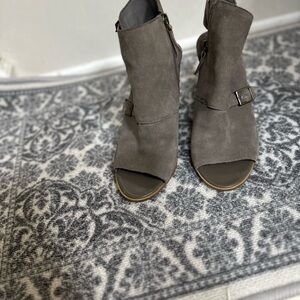 Women's Gray Suede Open-Toe Ankle Boots